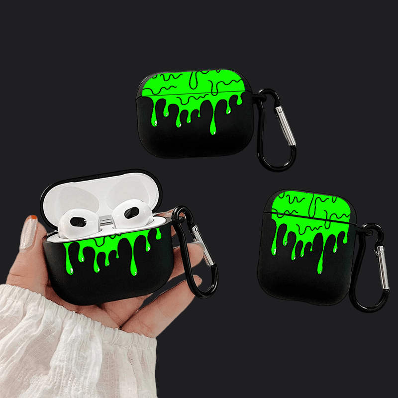 Étui Pour Casque Graphique Liquide Vert Pour AirPods1/2, AirPods3, Airpods Pro, AirPods Pro (2e Génération), Cadeau Pour Anniversaire, Petite Amie, Petit Ami, Ami Ou Vous-même, Étui Pour Casque En Silicone Anti-chute À Motif Noir